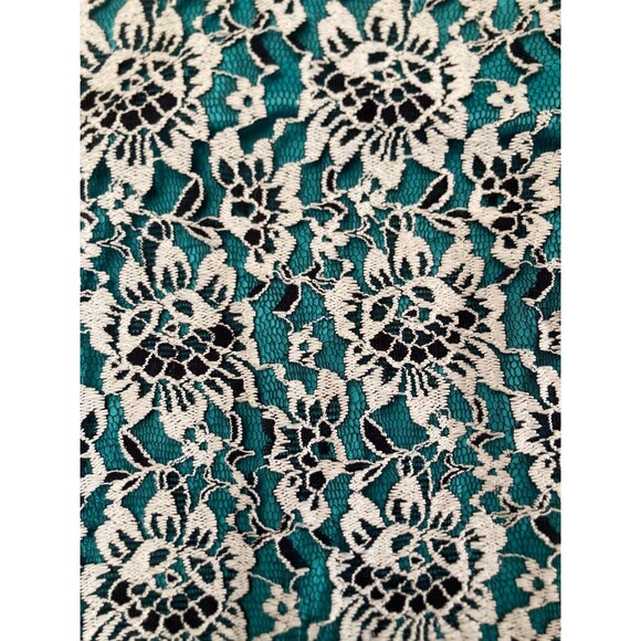 Floral Shift Dress Size 14 Teal White Black Lace Pencil Pinup Retro Style Boho - Picture 3 of 5